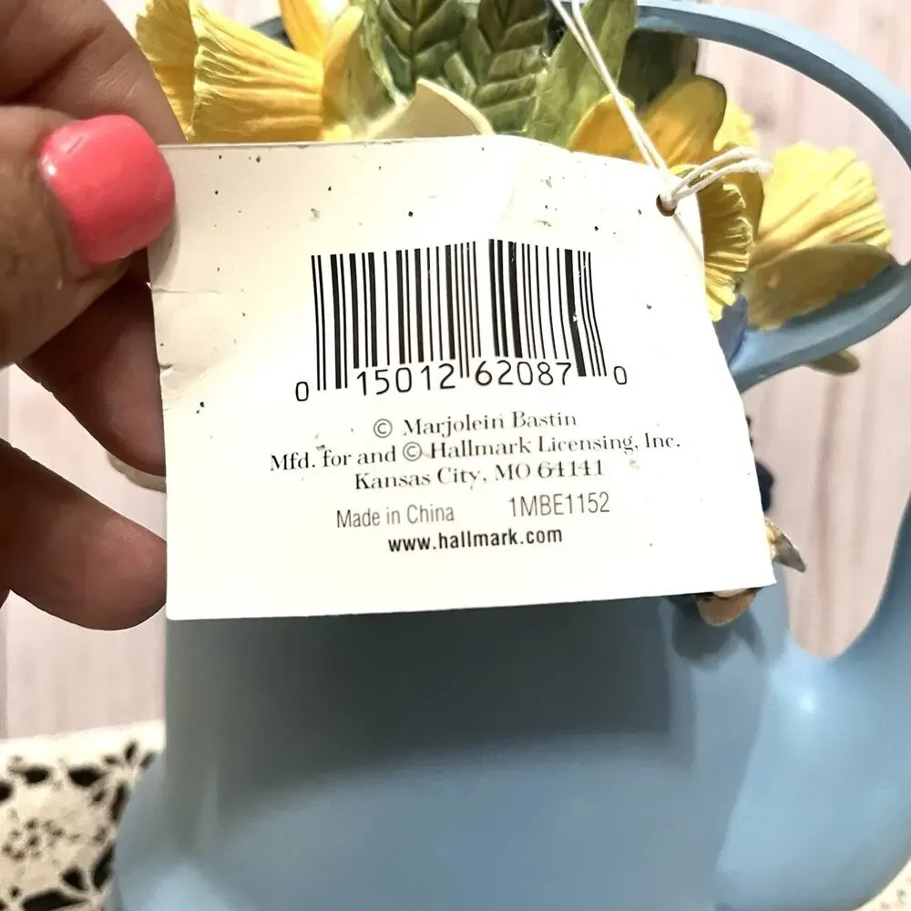 Marjolein Bastin Blue Floral Teapot Table Lamp w Shade, Ceramic Novelty Design
